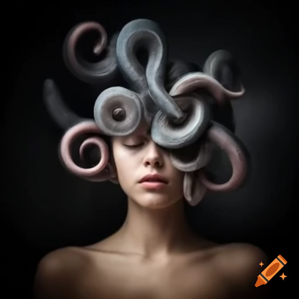Beautiful woman with tentacles growing from her head