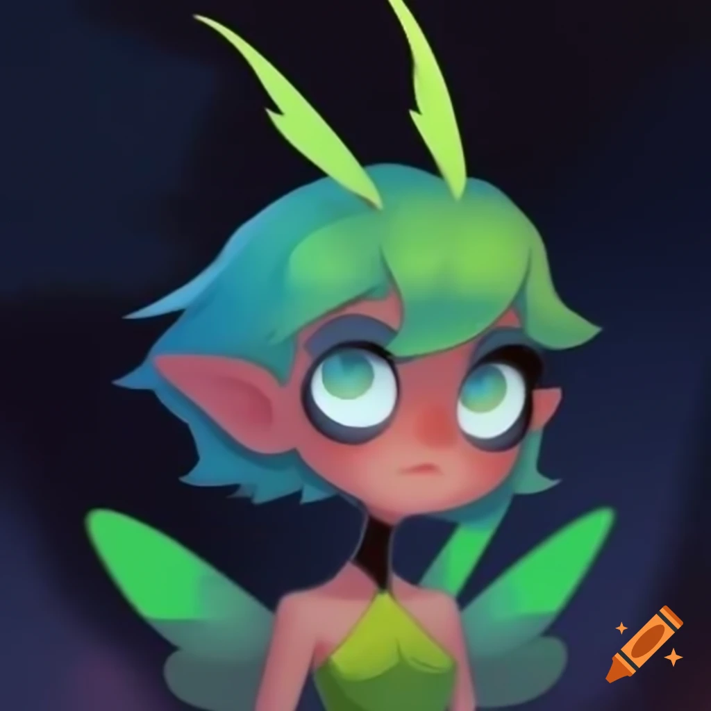 Androgynous futuristic fairy in quirky cartoon style influenced by cyberpunk