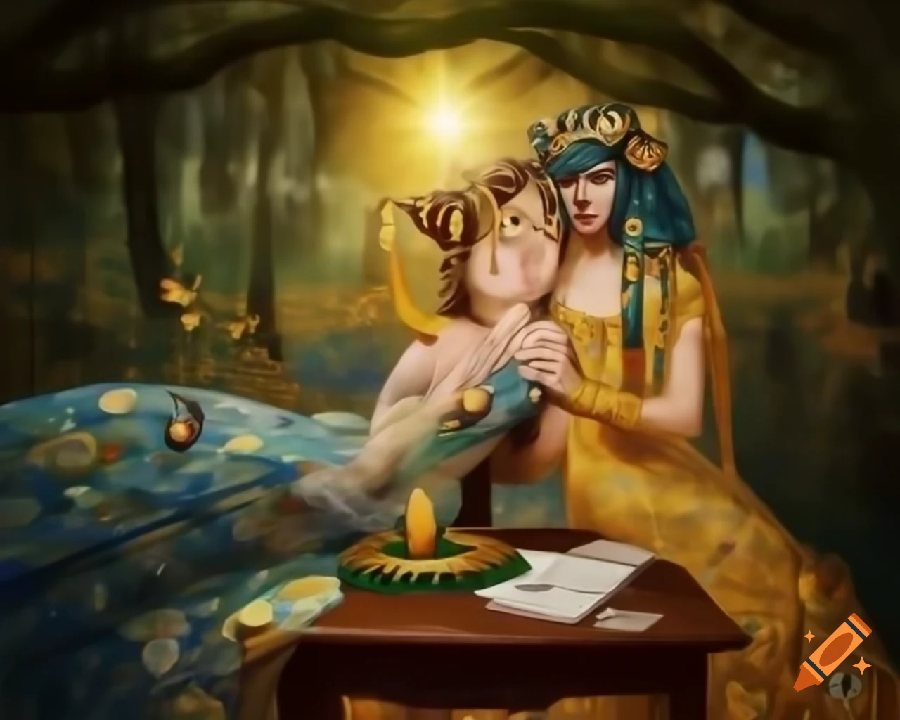 Hyperrealistic micro photograph of Lady Palutena, goddess of light with crystal tiara and flowers