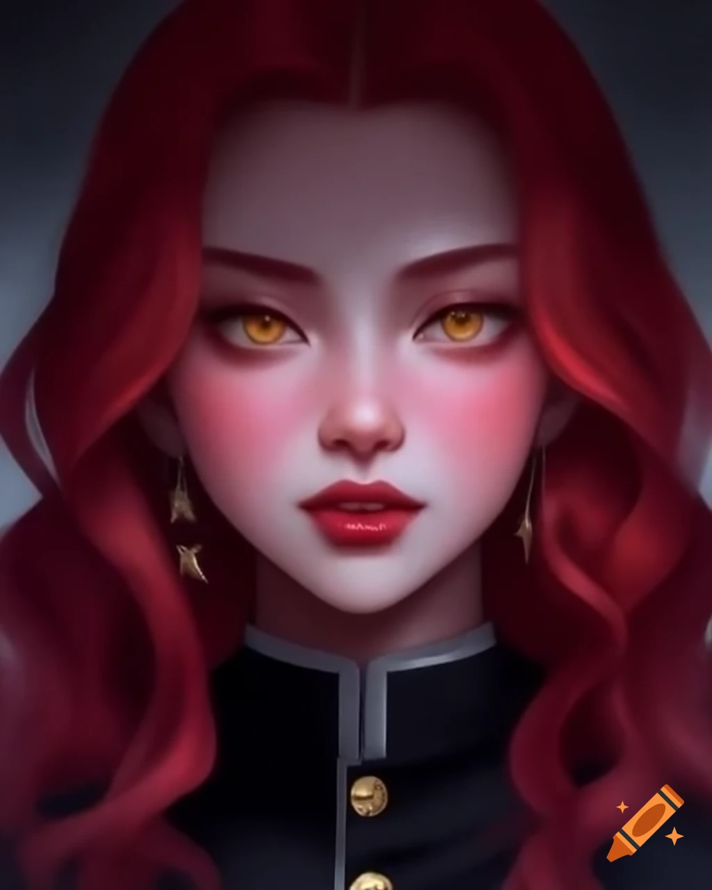 Character from Tokyo Revengers with long scarlet hair, golden eyes, and casual outfit