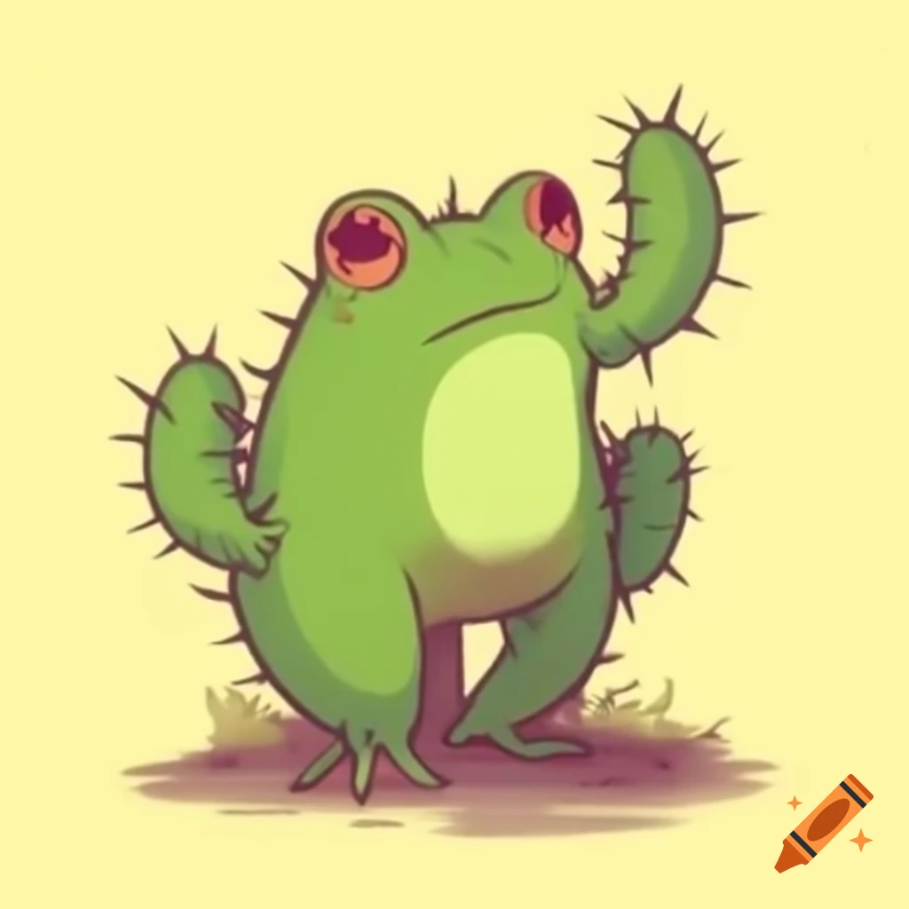 Prickly toad camouflaged as cactus in a drawing