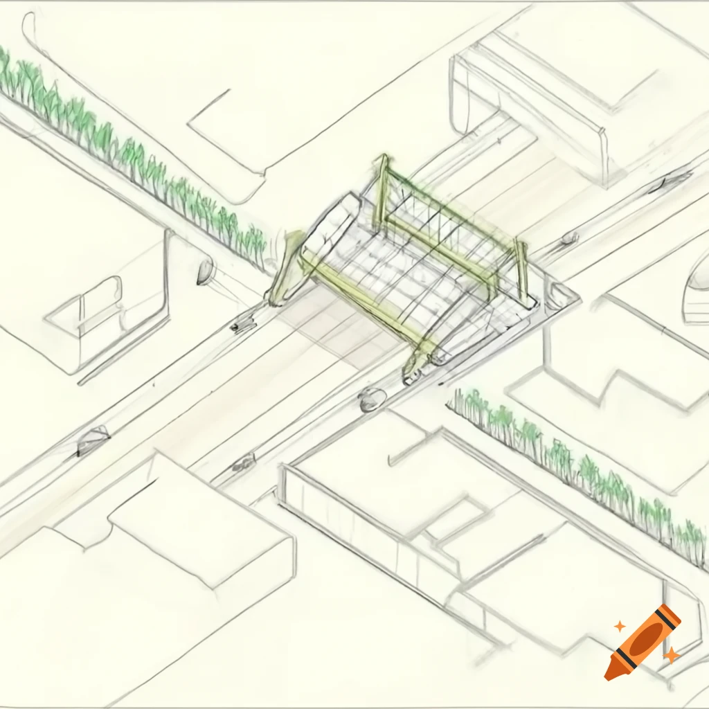 Conceptual architectural sketch of university marketplace design