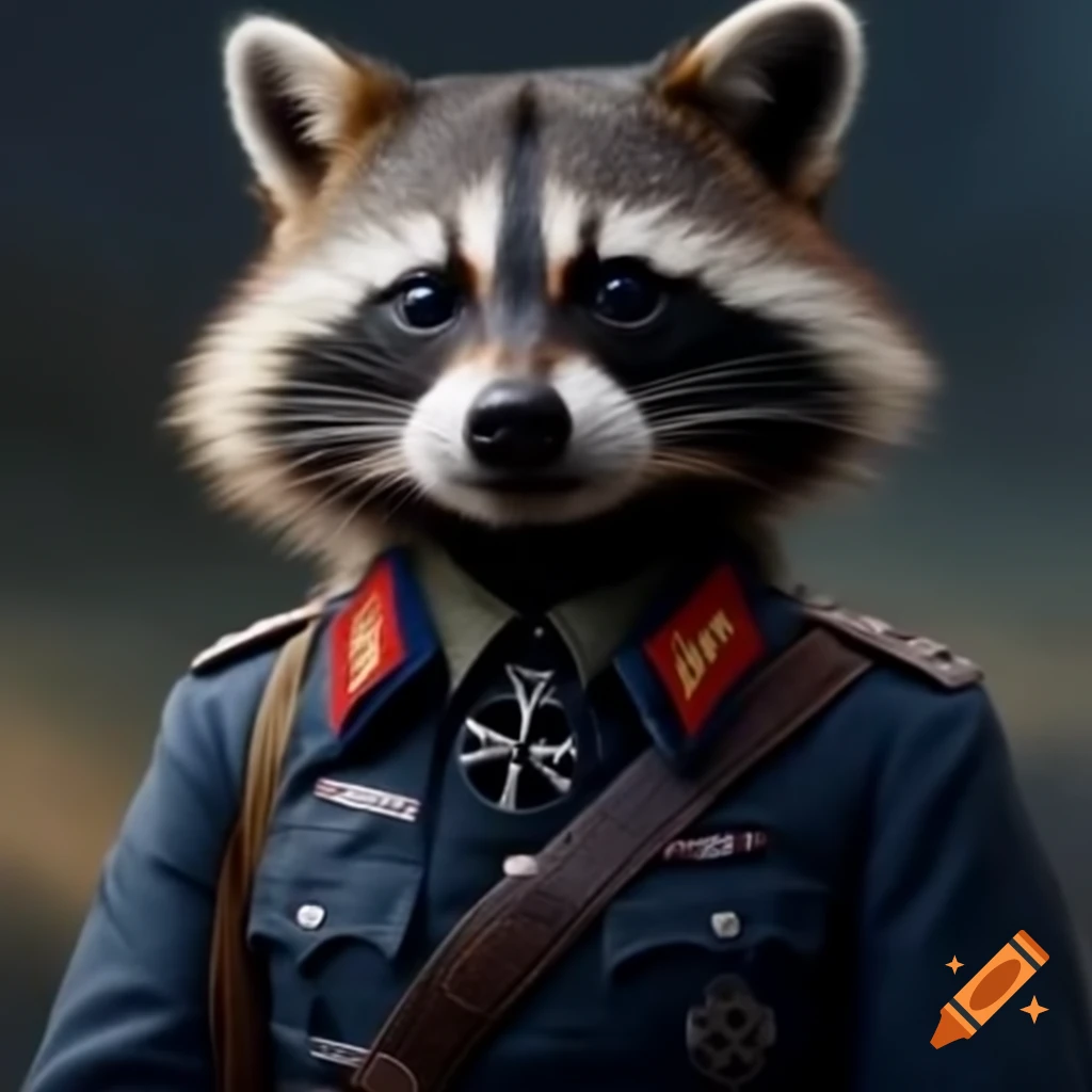 Raccoon in military uniform