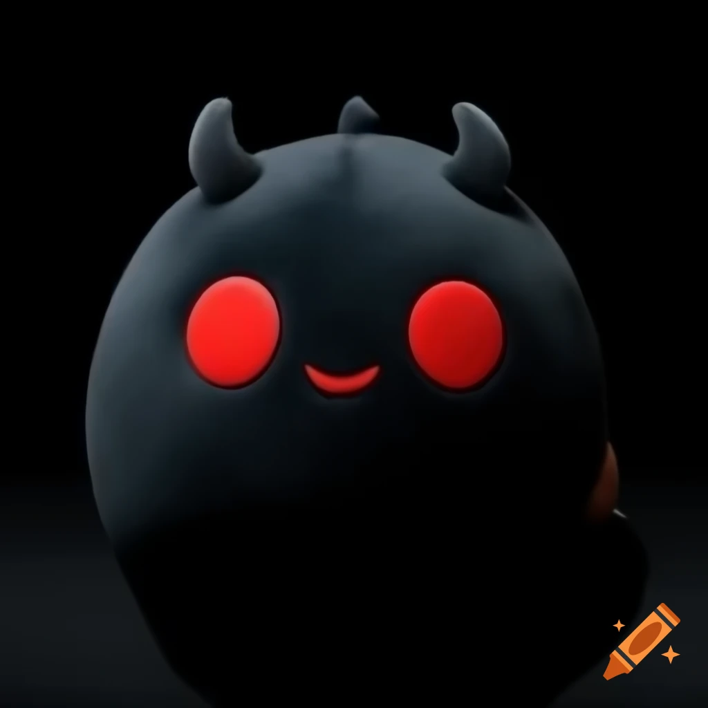 Cute demonic plush toy with red eye on black background