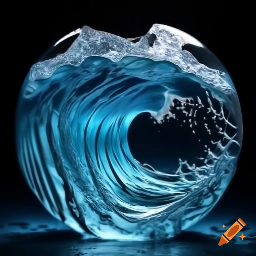 Detailed blue ocean wave enclosed in glass sphere
