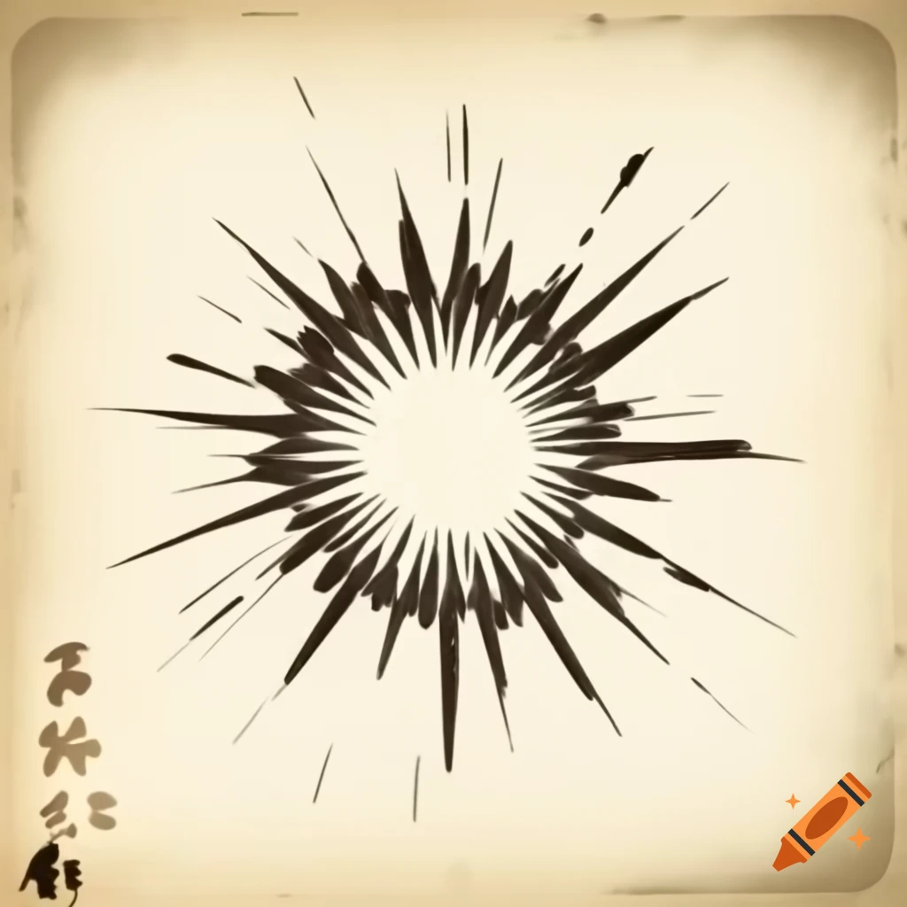 Japanese explosion symbol in vintage ink style on plain background