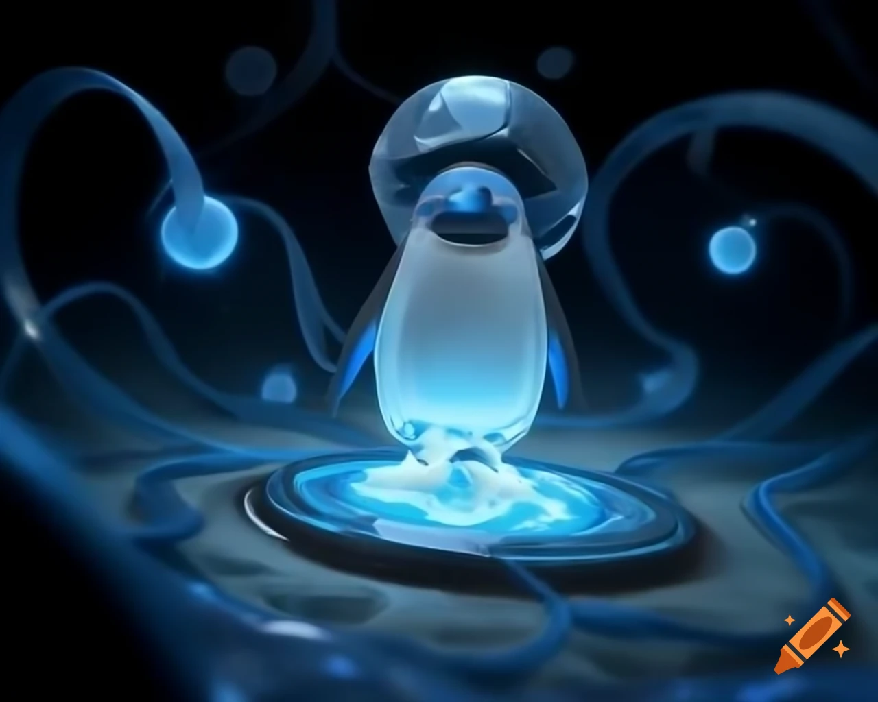 Photorealistic penguin encounters advanced robot made of nano-particles