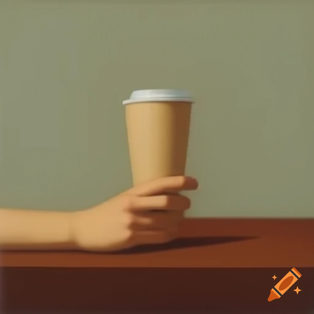 Arm holding paper kraft cup on simple background, artwork by Francisco de Goya