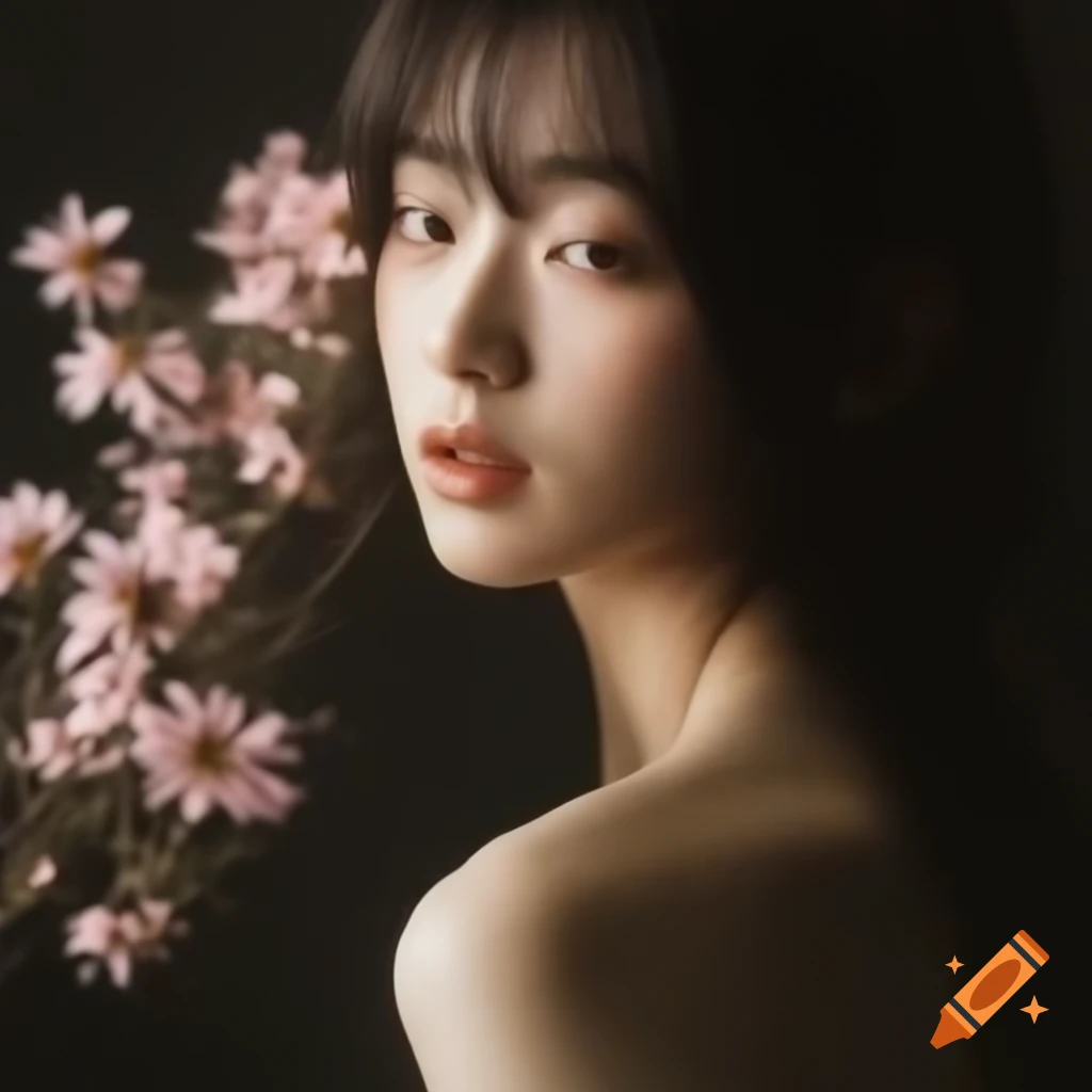 Hyper-realistic photograph of charming Asian woman from 1978 epitomizing innocent beauty
