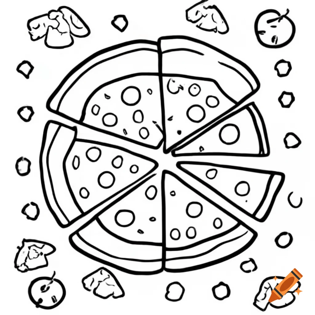 Outline sketch of cute pizza for children's coloring book