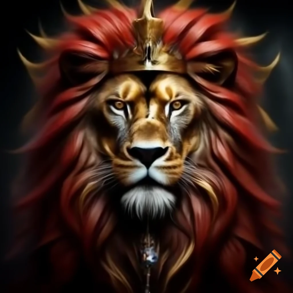 Red and black lion with a gold crown