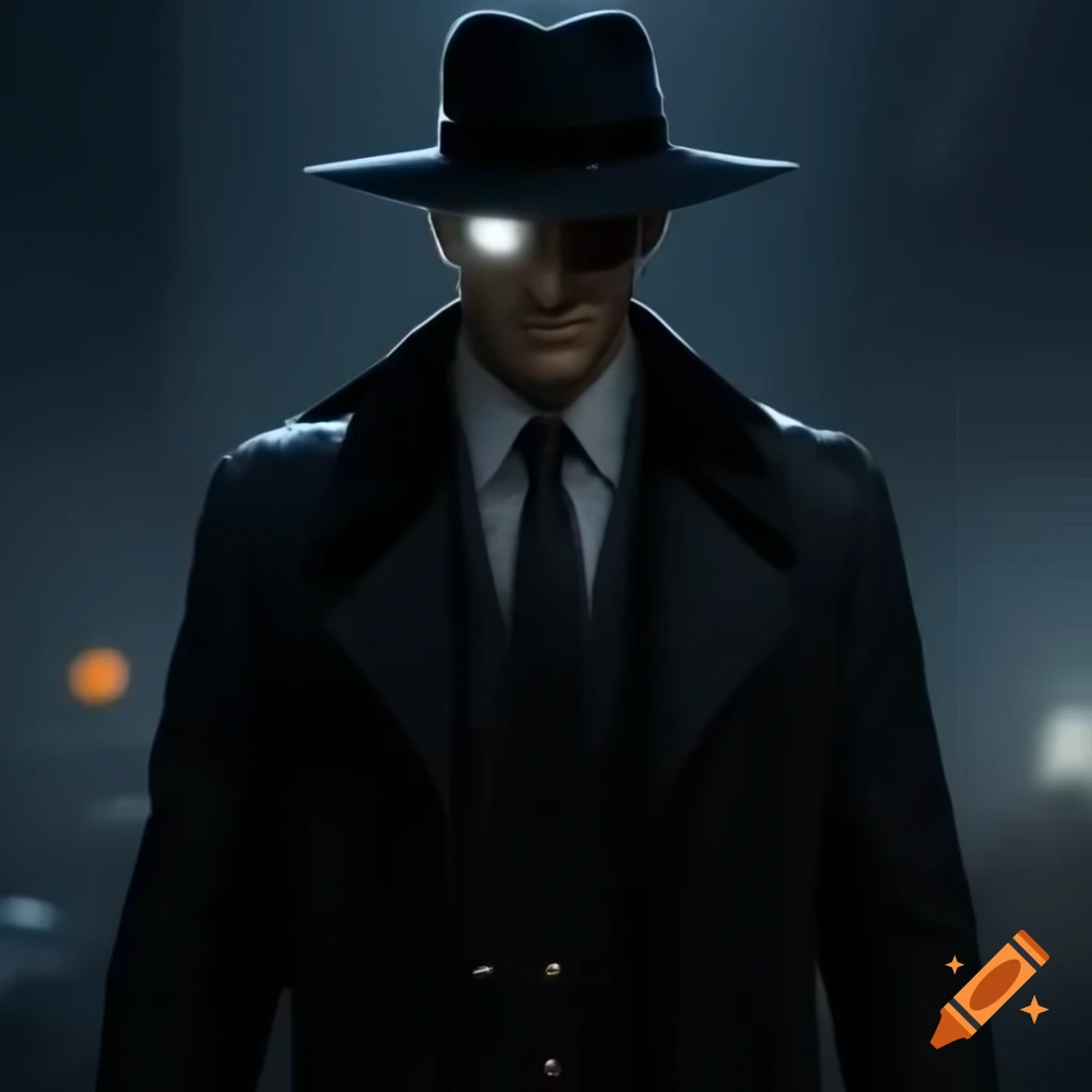 1950s detective in formal attire and fedora hat on a case 1950s detective in formal attire and fedora hat on a case