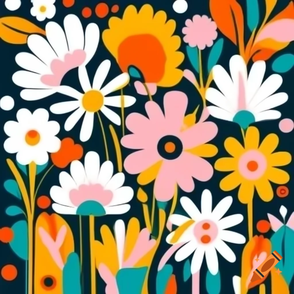 Vibrant abstract flower artwork with colorful doodle design