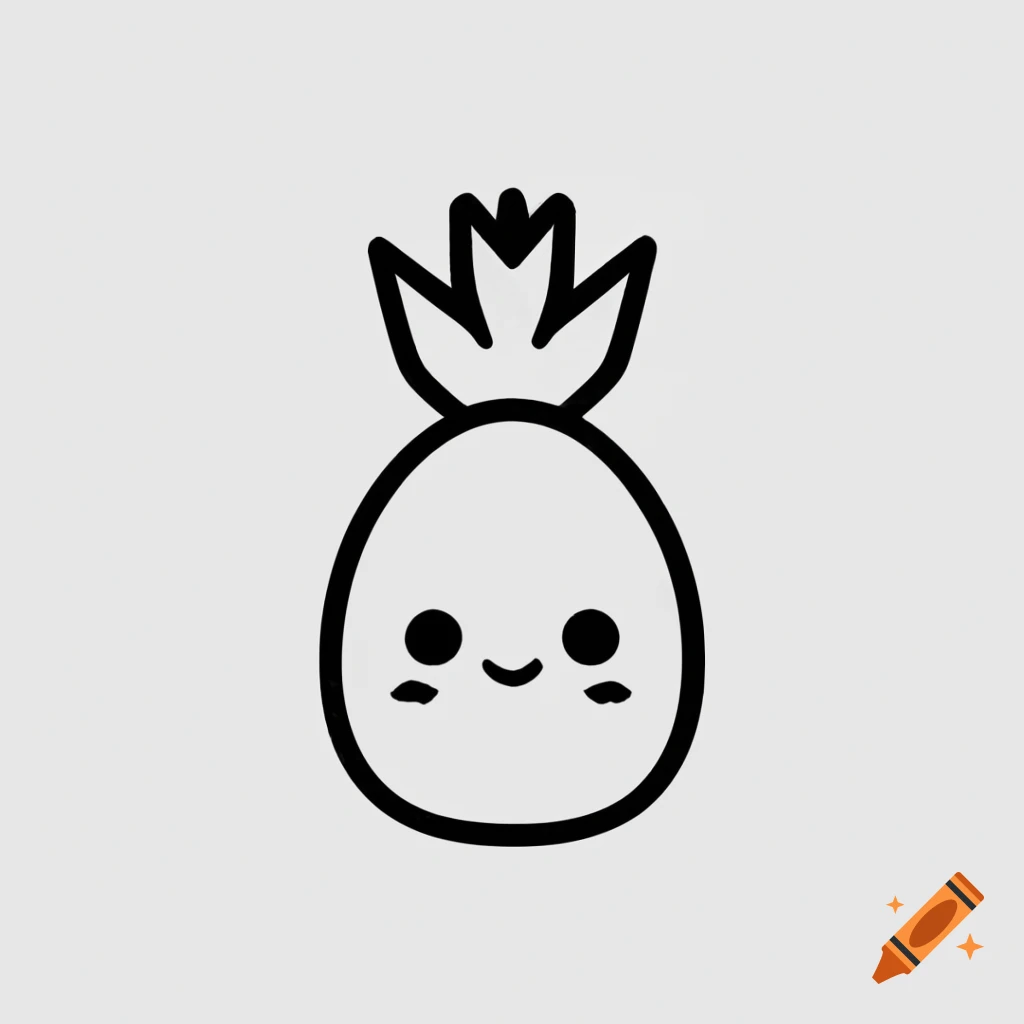 Kawaii pineapple line art on white background