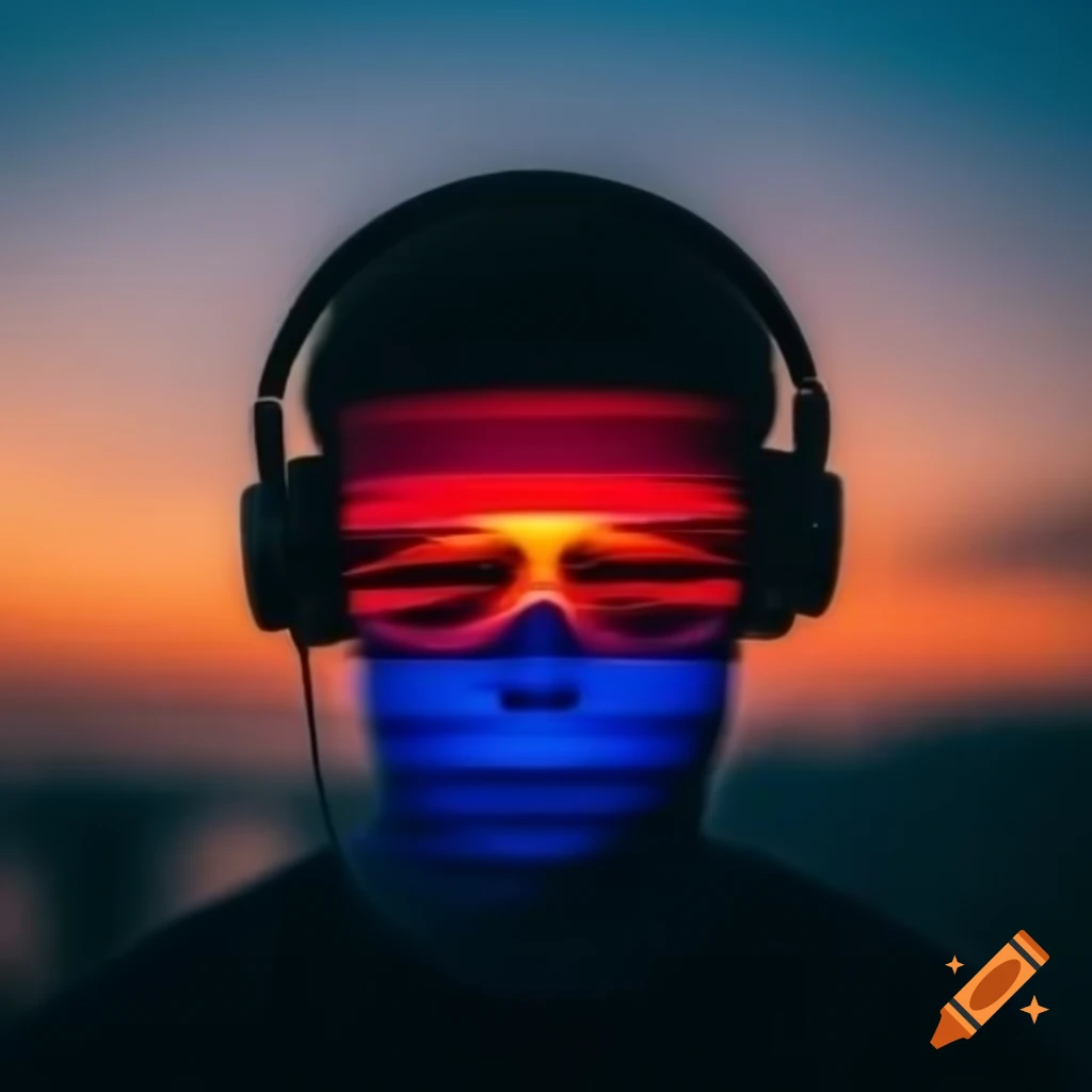 Silhouette of person with headphones at sunset, relaxed vibe