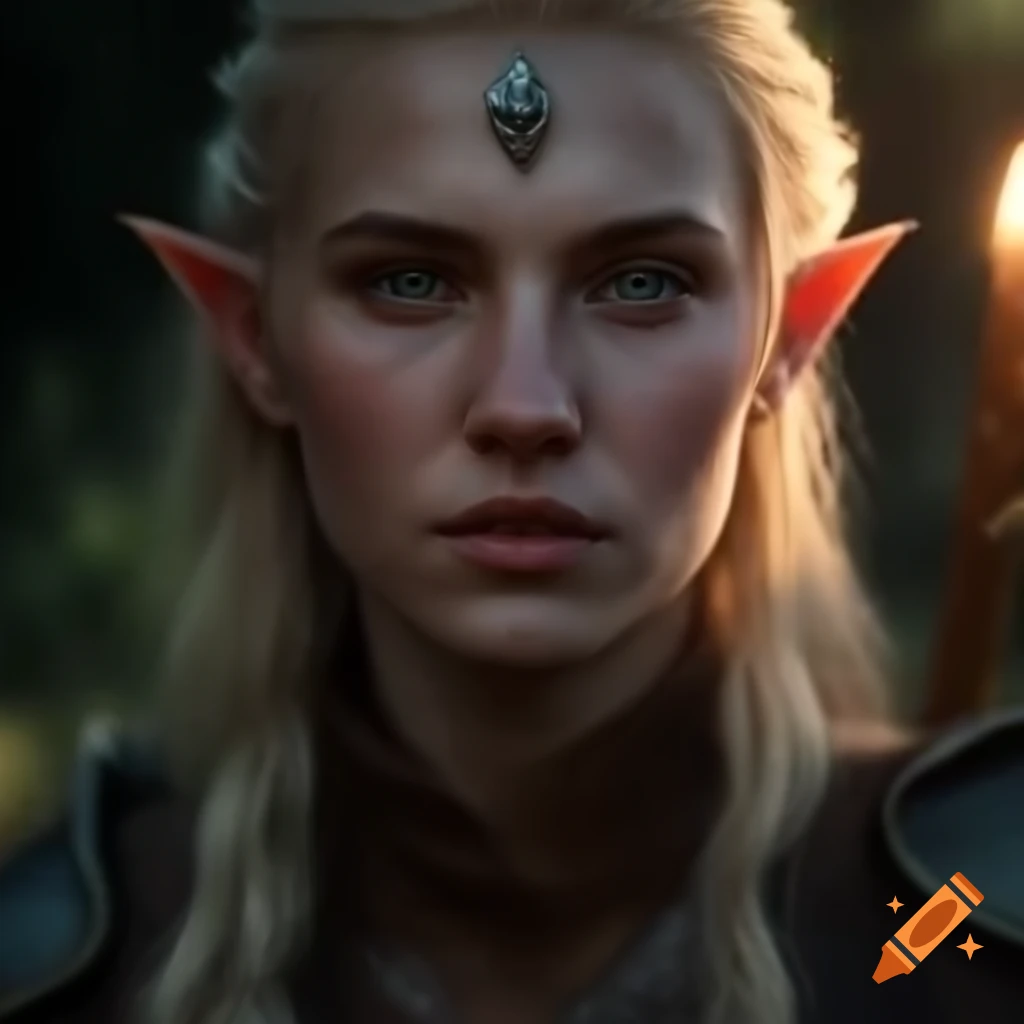 Blonde female ancient elf character design as a champion warrior bard