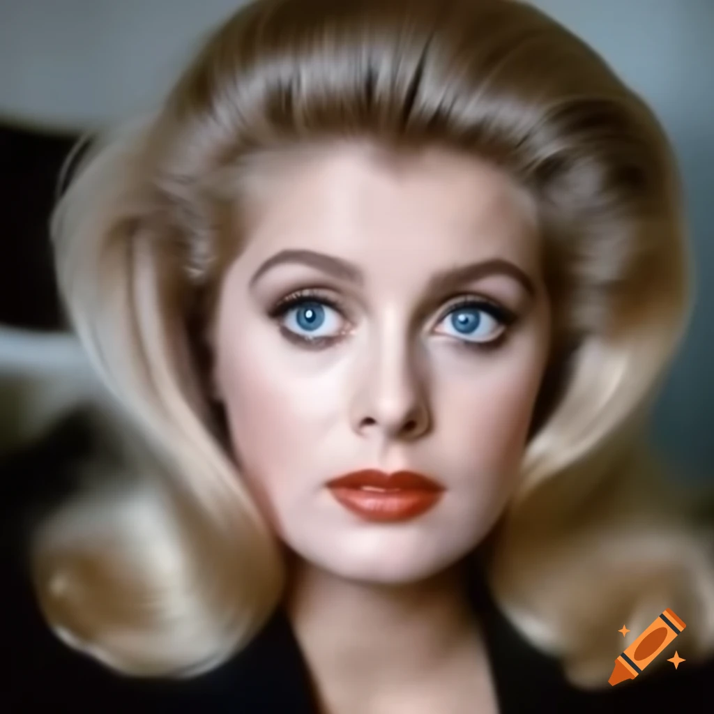 Hyper-realistic vintage photograph of beautiful European actress from 1963