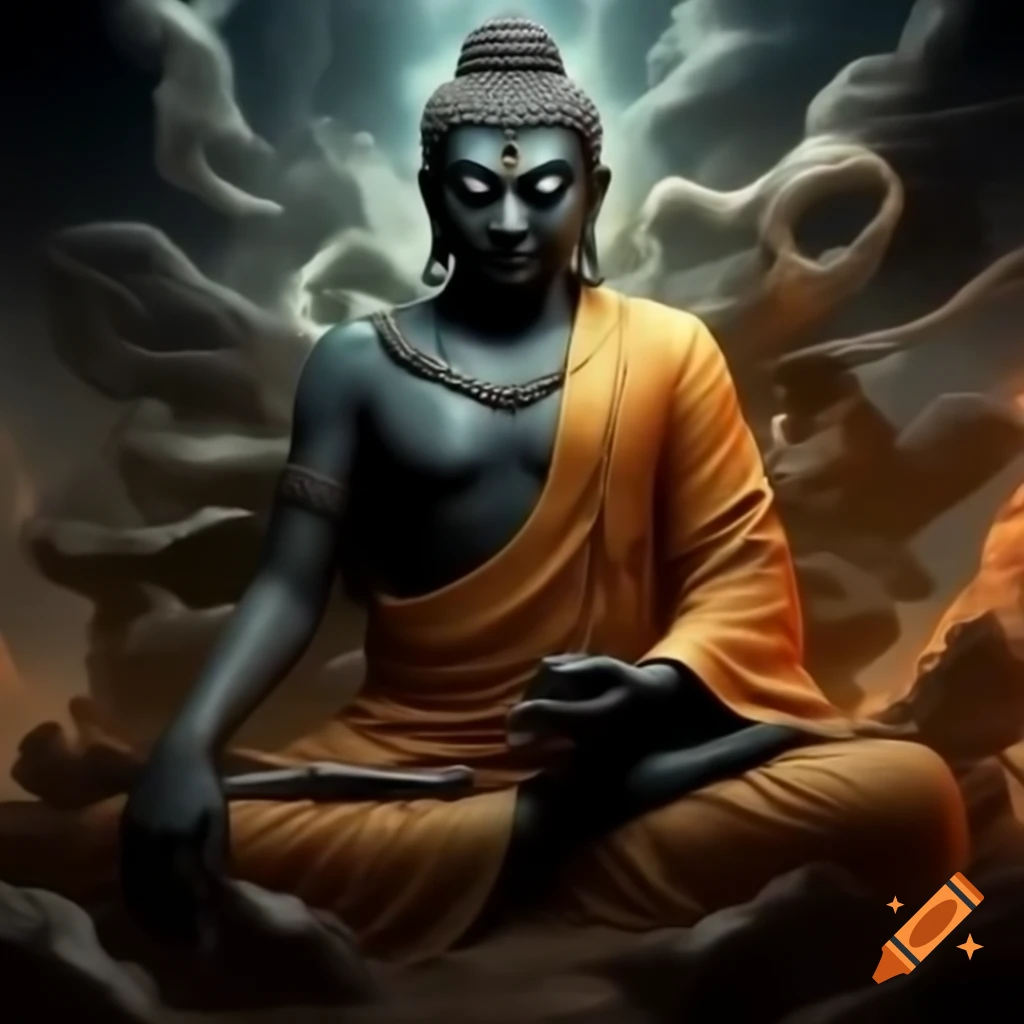 Mythical warrior in traditional attire with aura of power and mystery