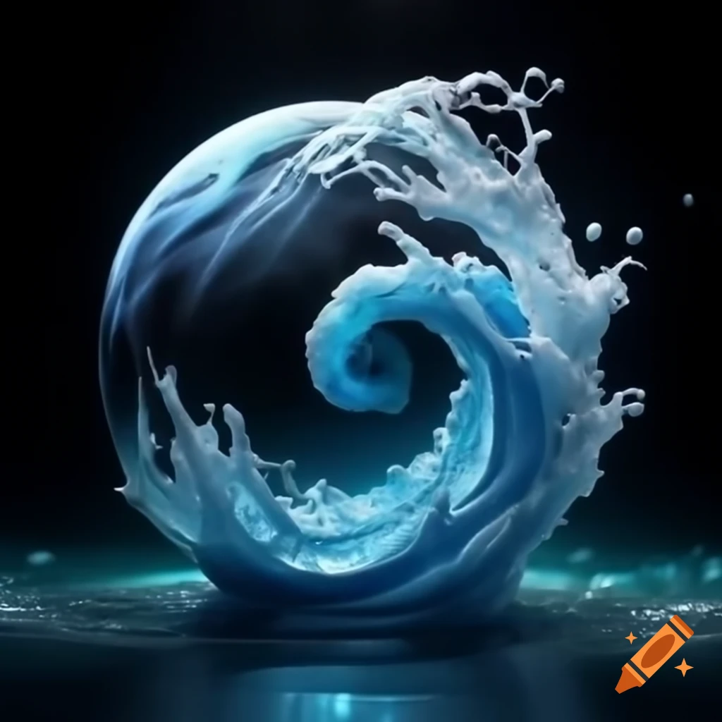 Miniature universe of swirling blue wave inside glass orb