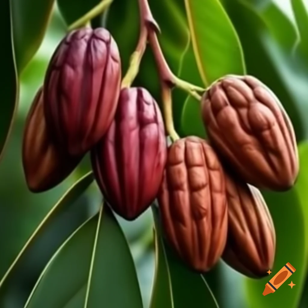 Cocoa plants growing in a lush setting