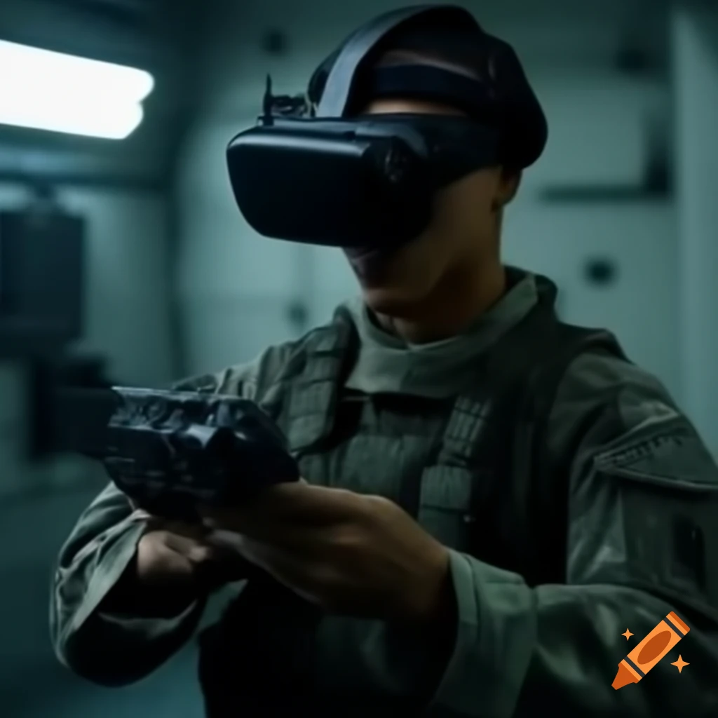 Korean soldier training with VR device