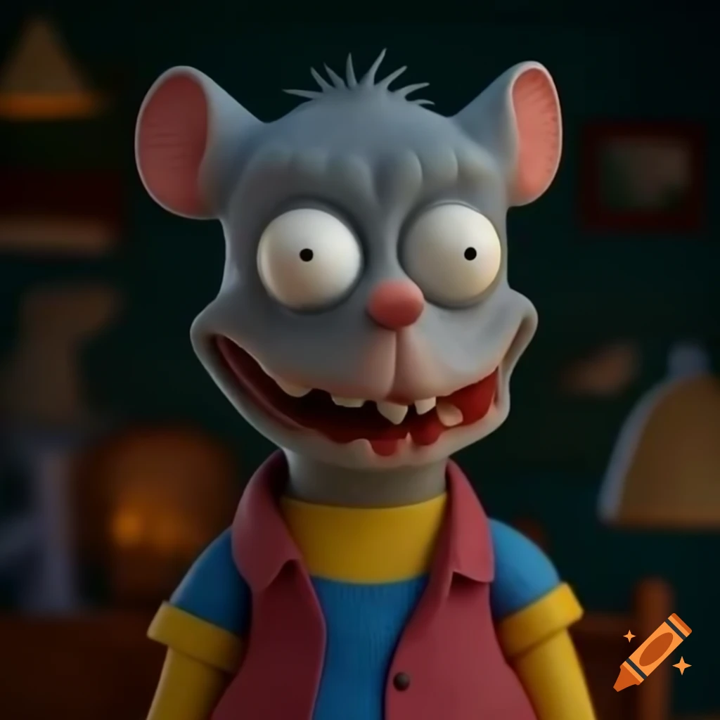 Creative depiction of a rat boy character inspired by Wes Anderson and The Simpsons