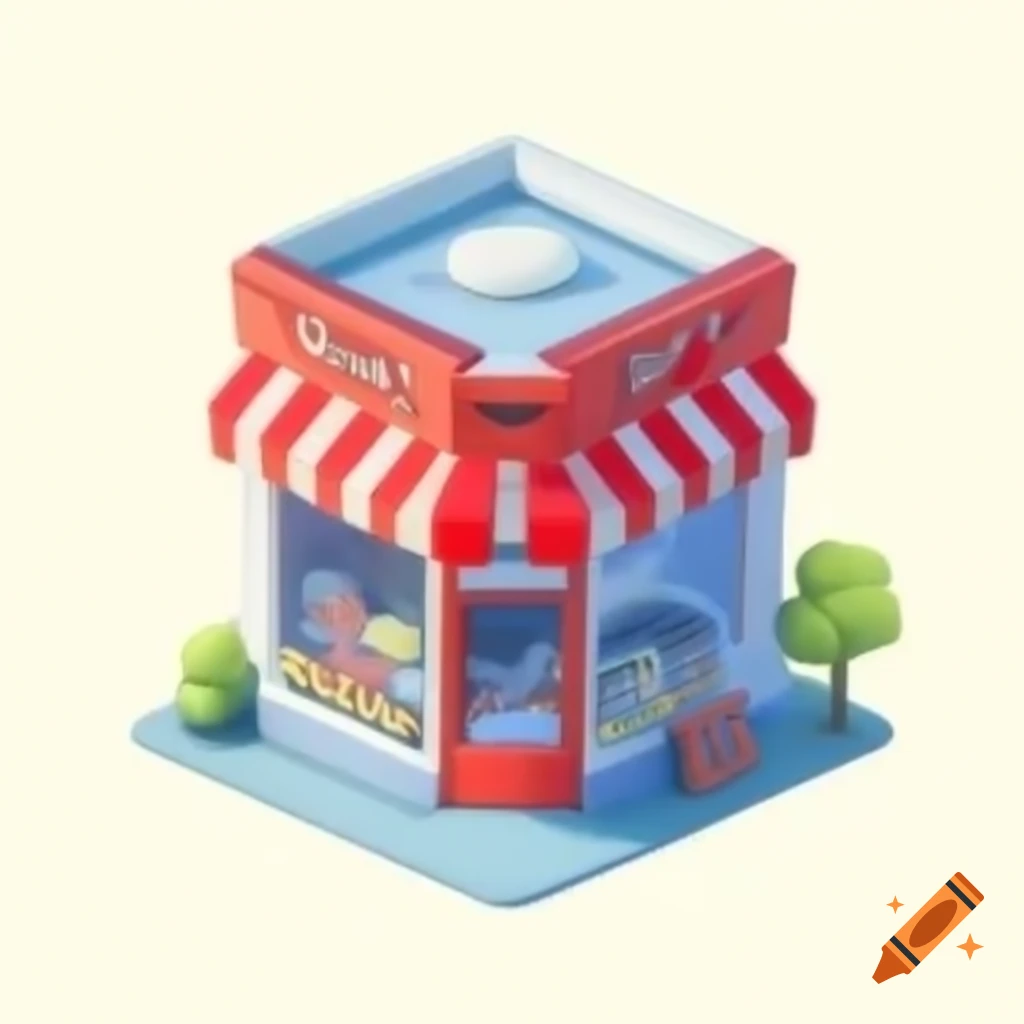 Cartoon-style shop corner view on white background
