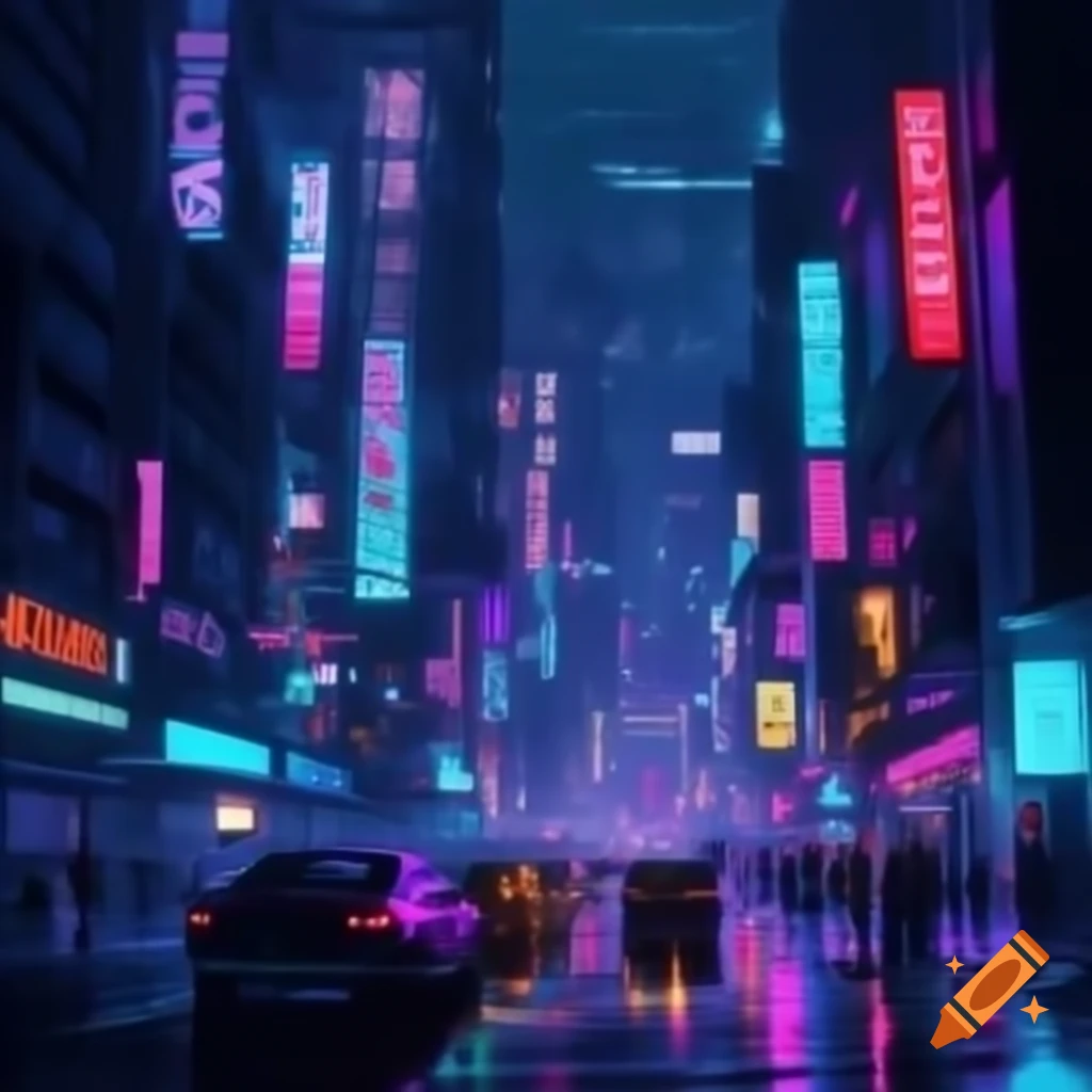 Stunning neon-lit night cityscape
