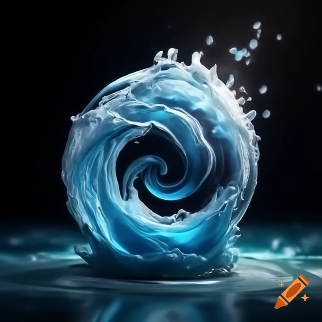 Miniature universe of swirling blue wave inside glass orb