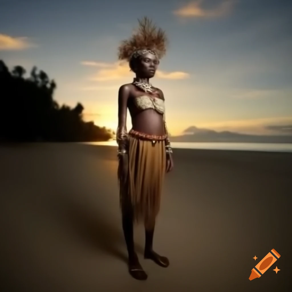 Tolai lady from Papua New Guinea on beach watching sunset