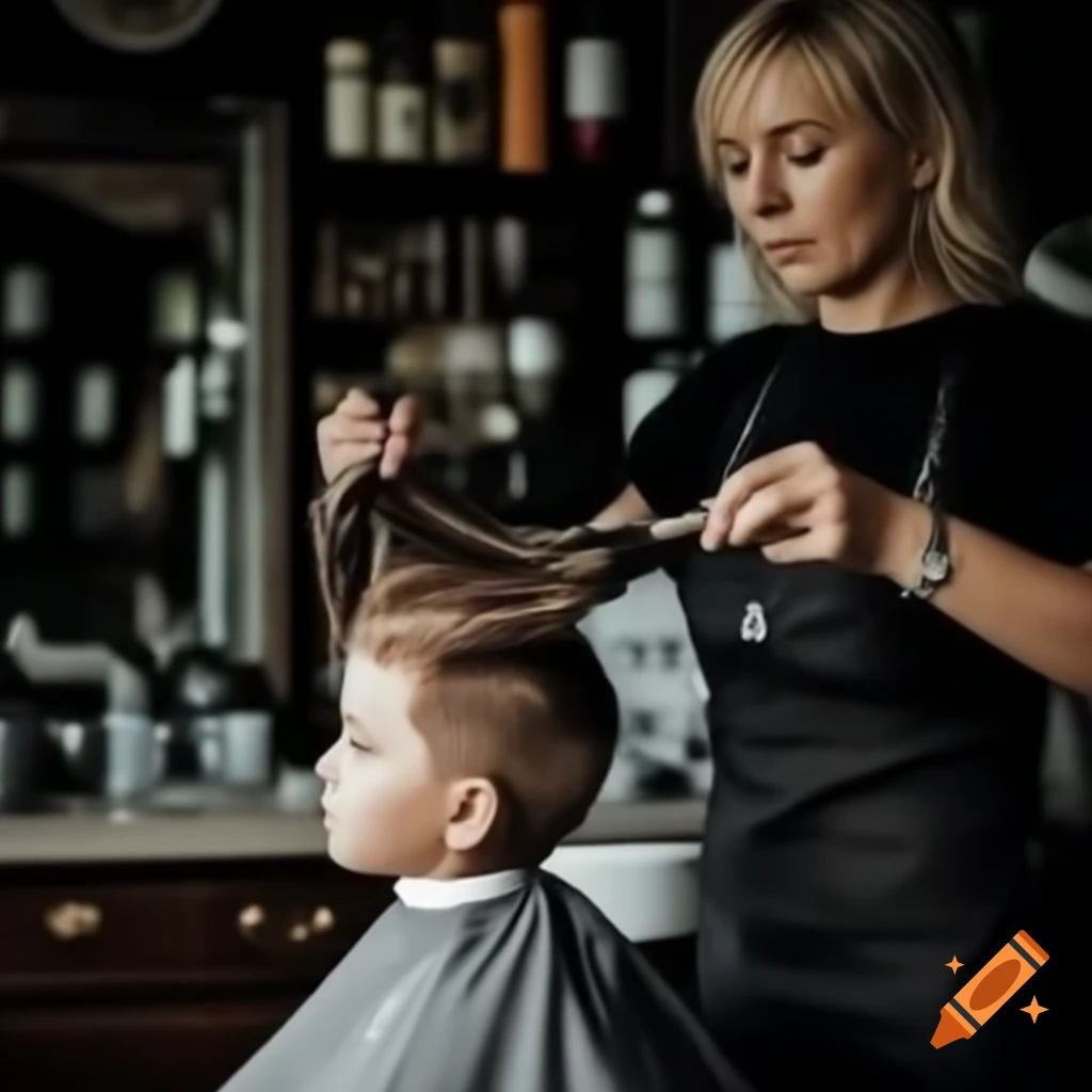 Young female barber at work