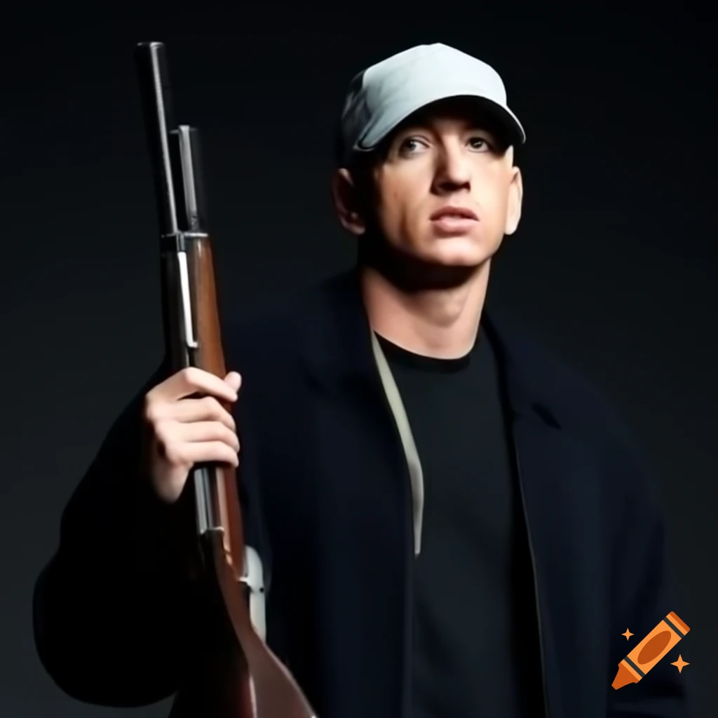 Eminem holding a musket