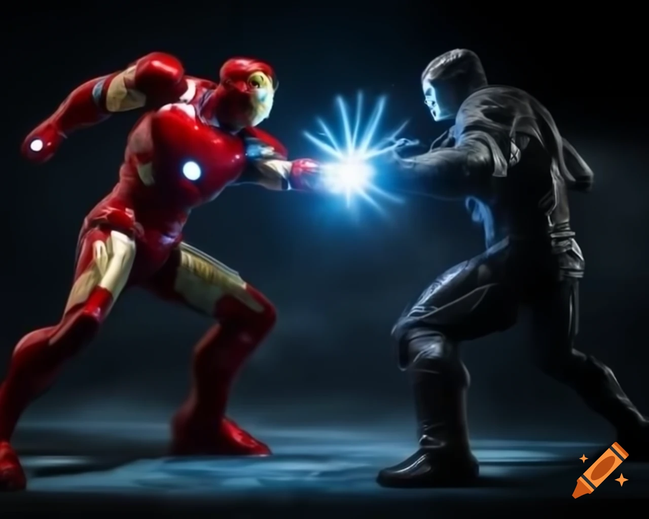 Iron Man in black suit battling monsters with ultra HD visual effects