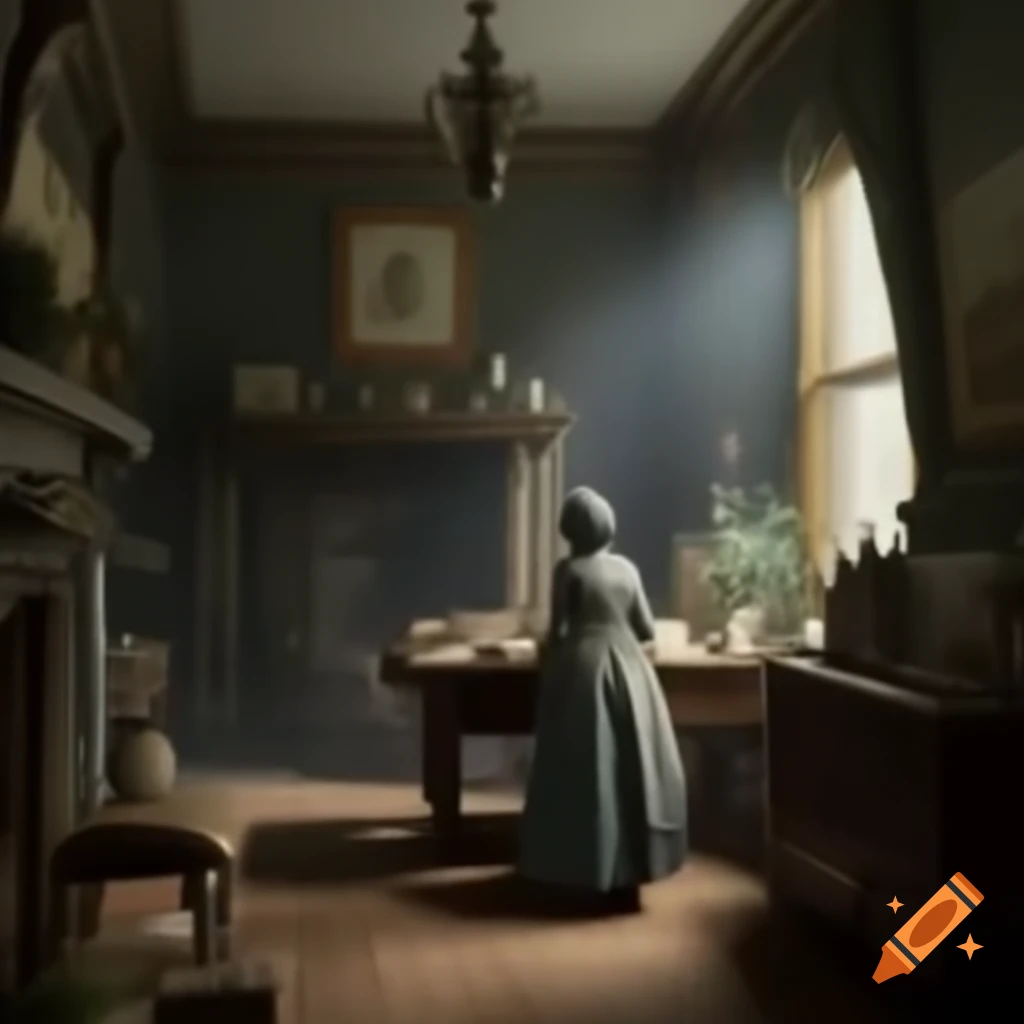 Victorian household interior featuring maids