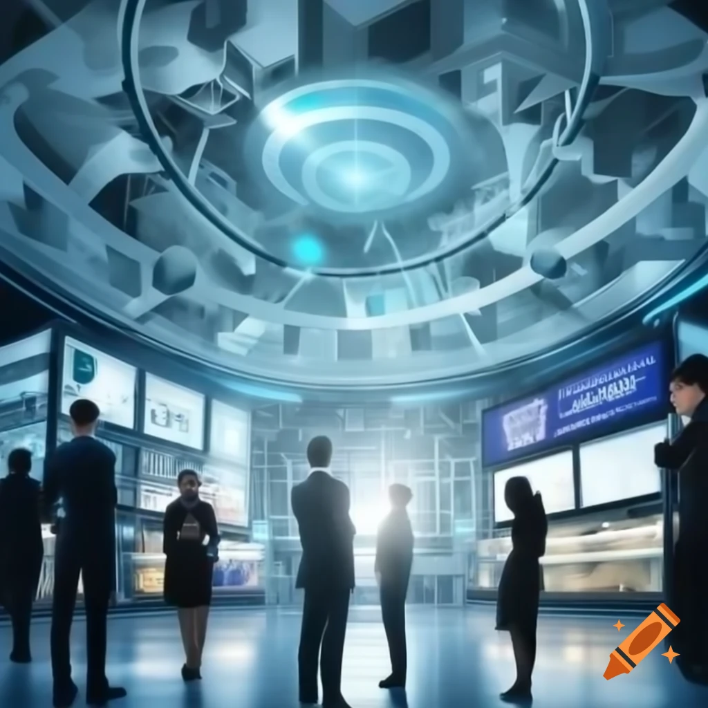 Triple helix illustration representing cooperation among government, businesses, and private actors in a futuristic style