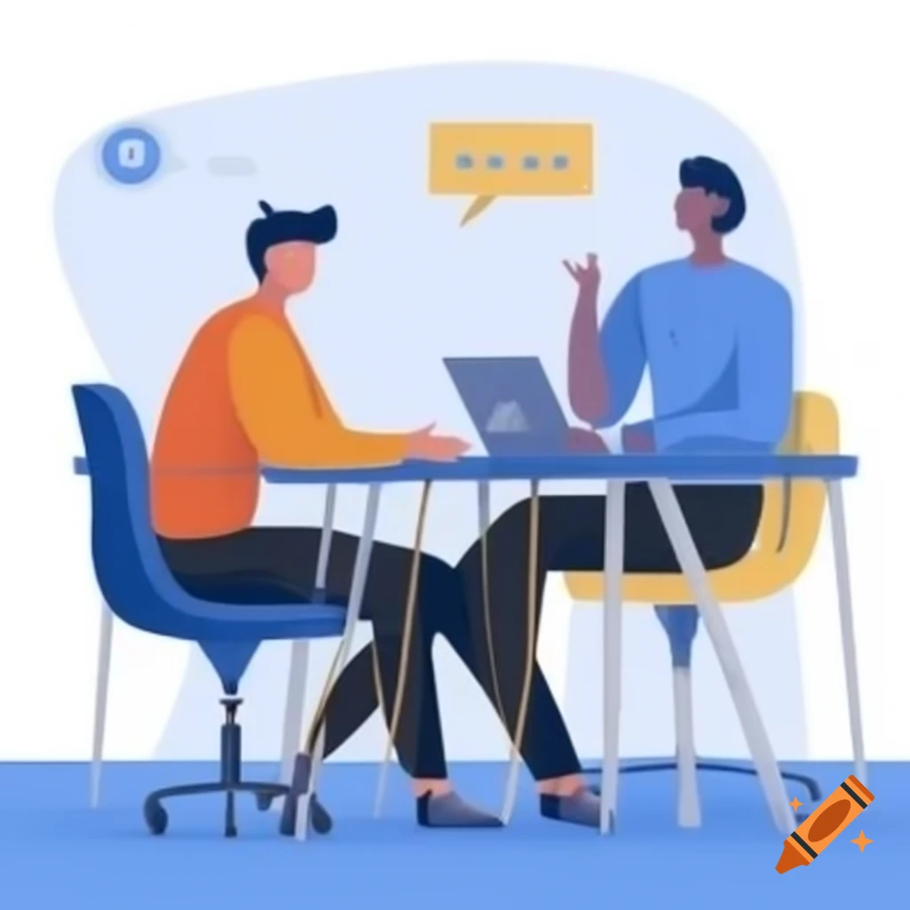 Manager and team member collaborating in minimalist flat design office