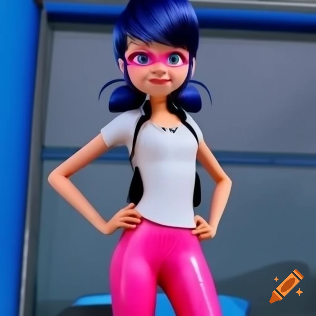Marinette Dupain Cheng in white t-shirt and pink pants in front of a crowd