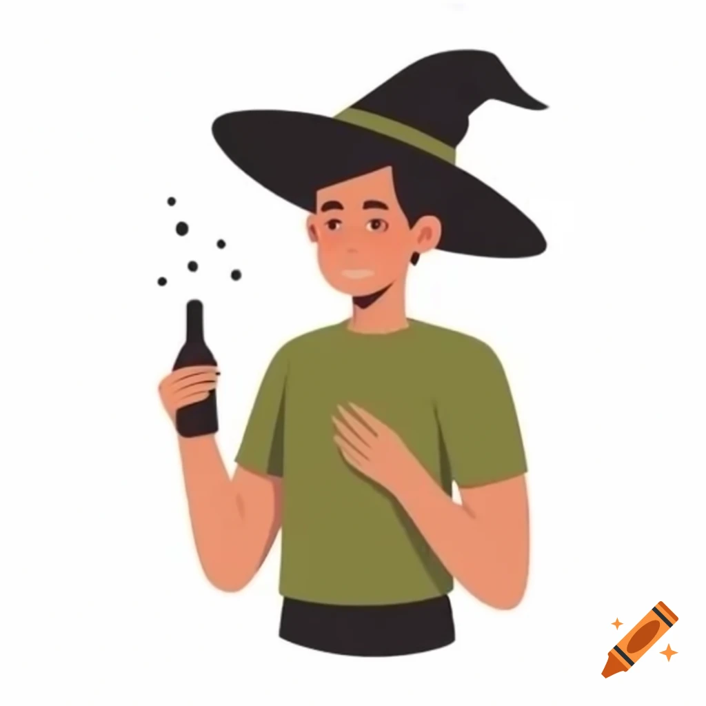 Young male modern witch with herbs and tinctures in relaxed clothing on ...