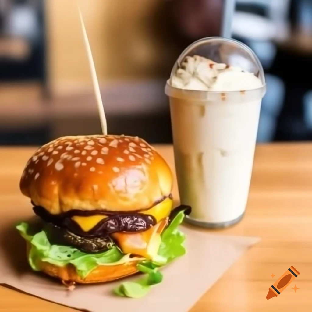 Juicy hamburger paired with creamy milkshake, classic treats
