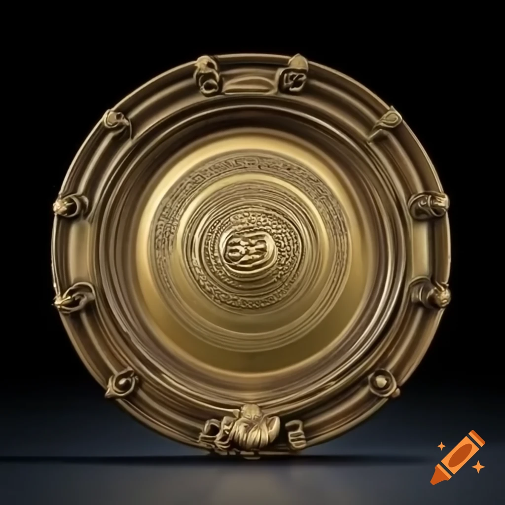 Intricately engraved brass plaque on display