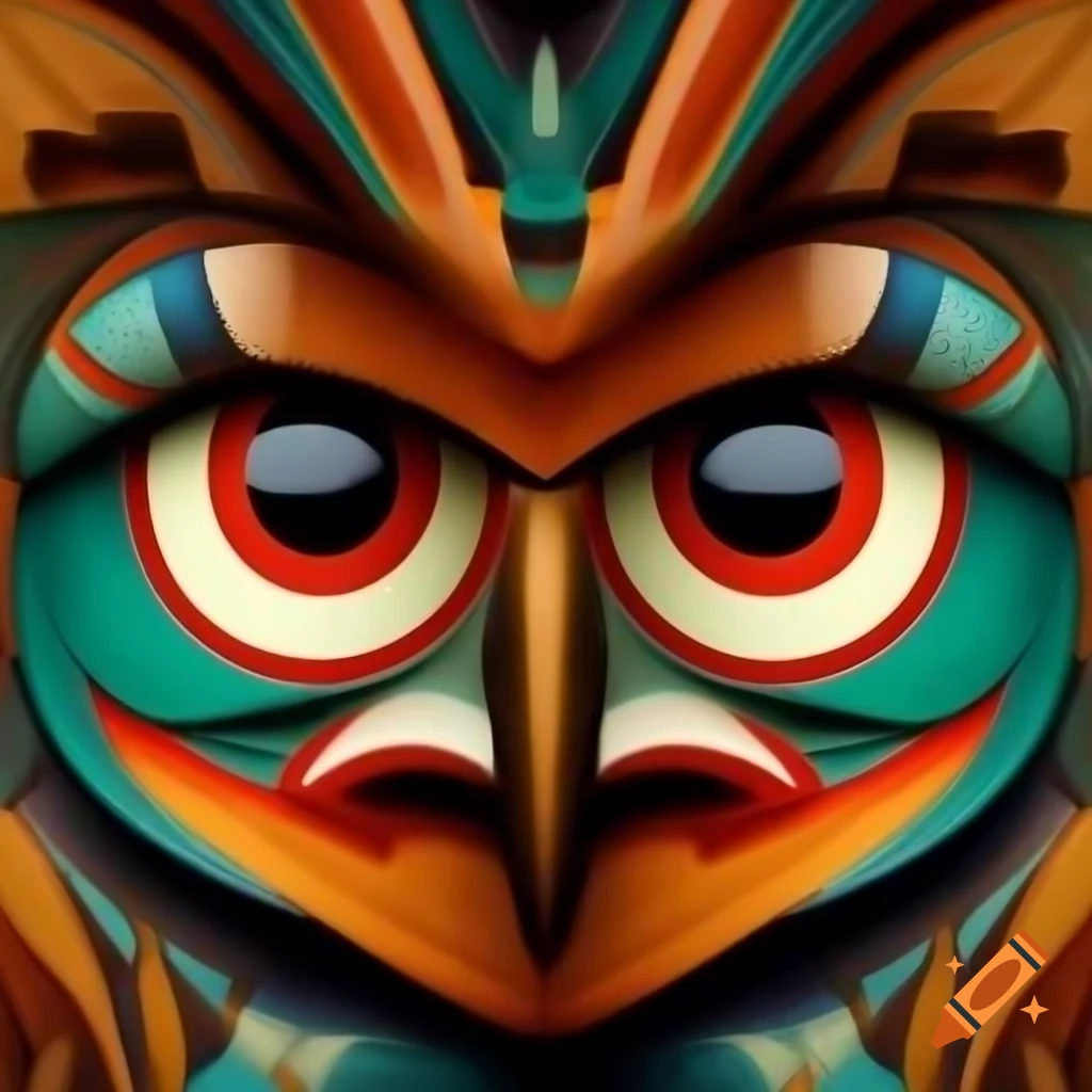 Totem art depicting cultural symbols and designs