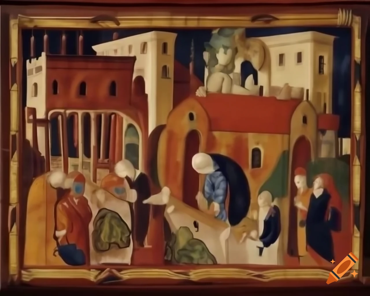 Medieval painting of a manor with authentic period colors