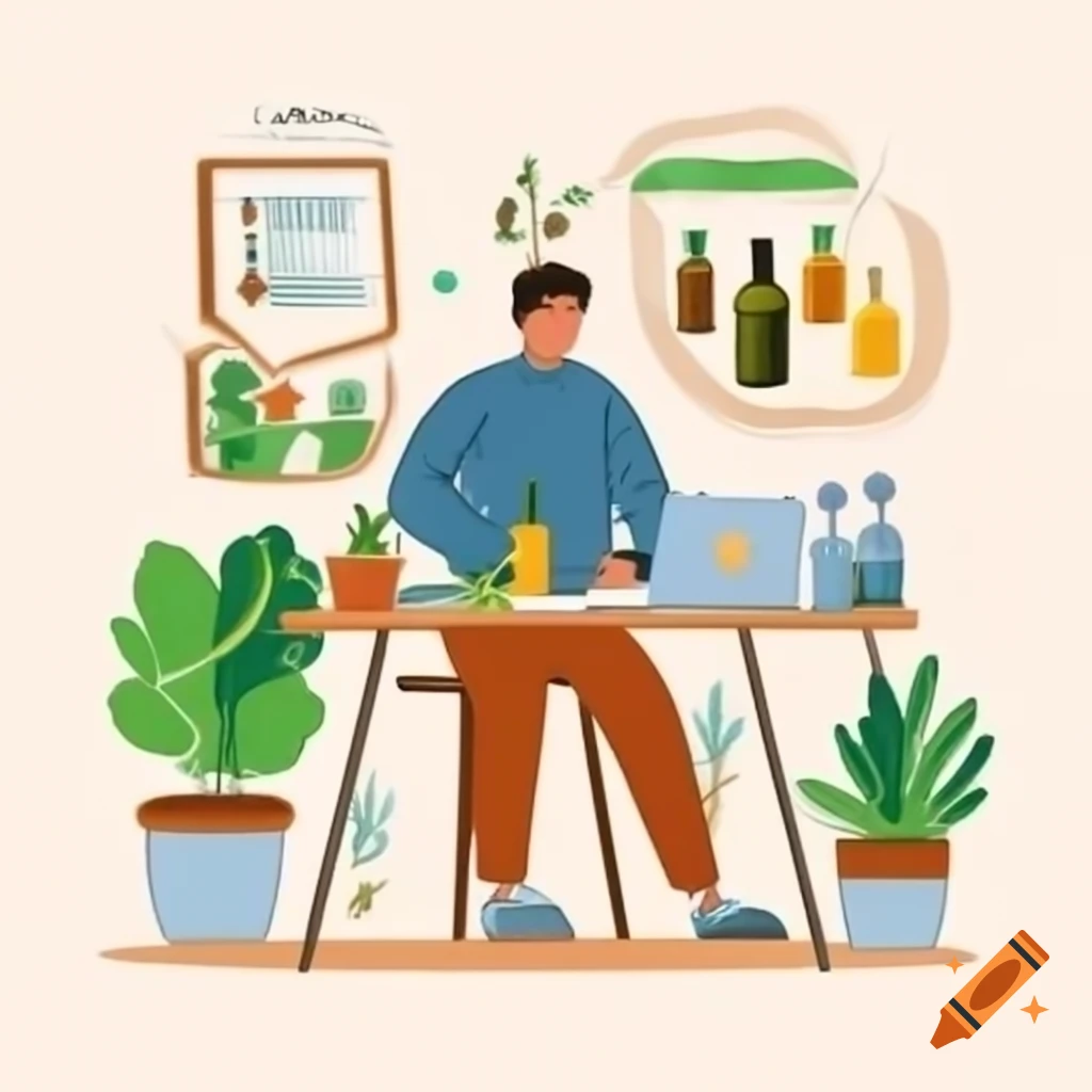 Man working with herbs and tinctures surrounded by plants
