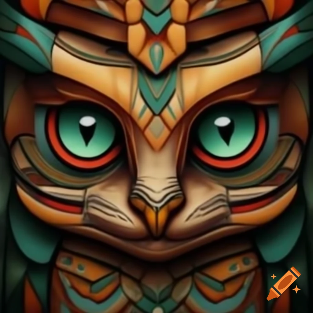 Totem cat art showcasing intricate designs and colors