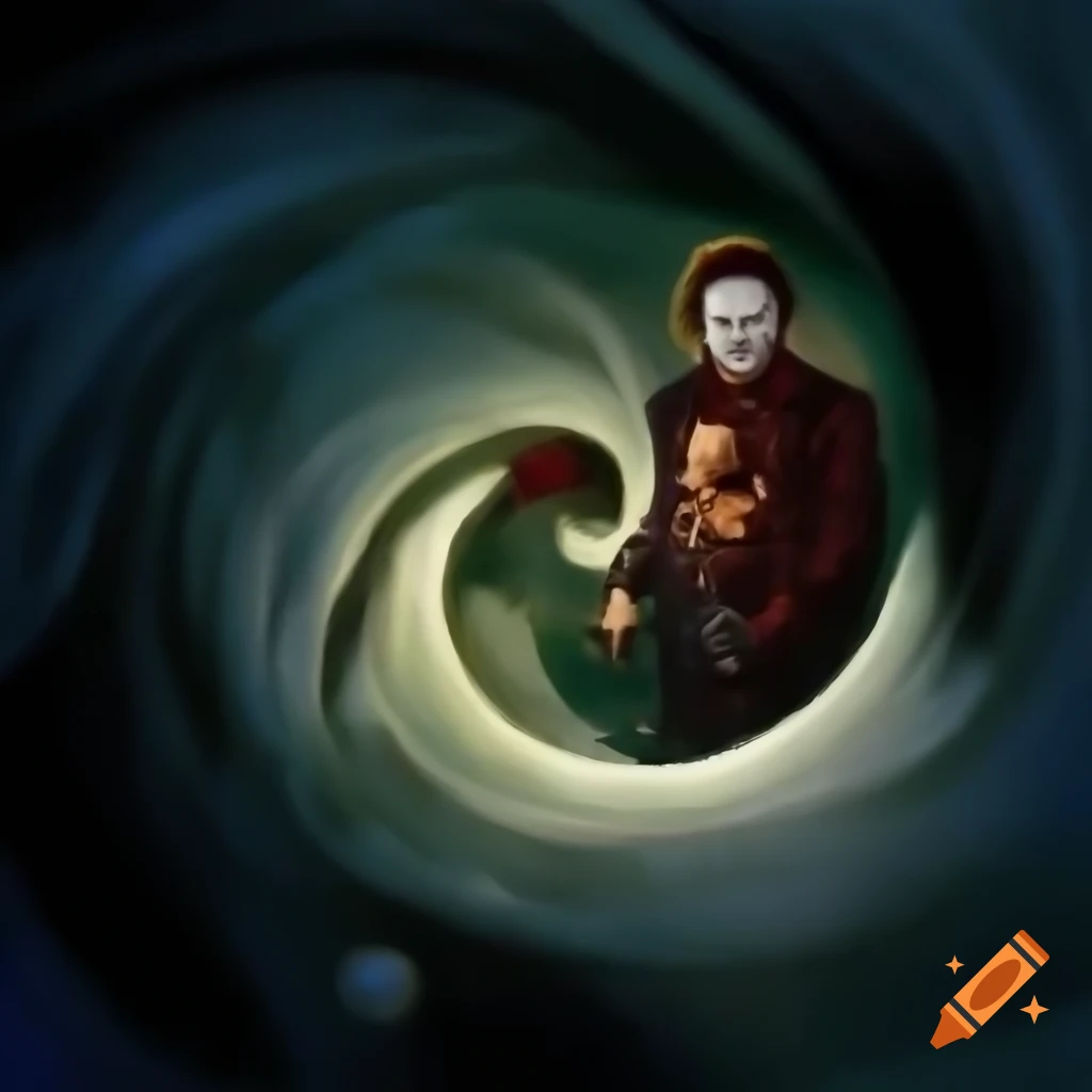 Michael Myers stalking Mariah Carey through Christmas garland in dramatic lighting