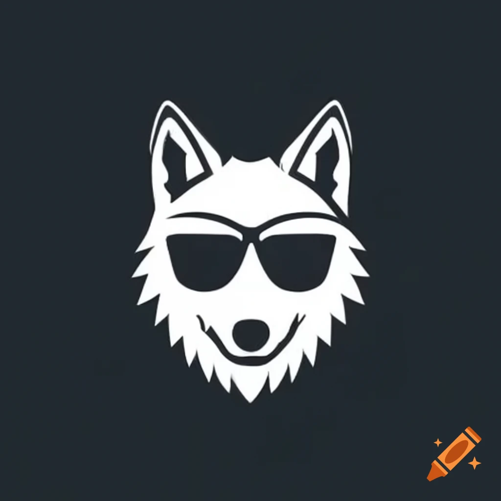 Minimalist logo featuring a wolf wearing sunglasses