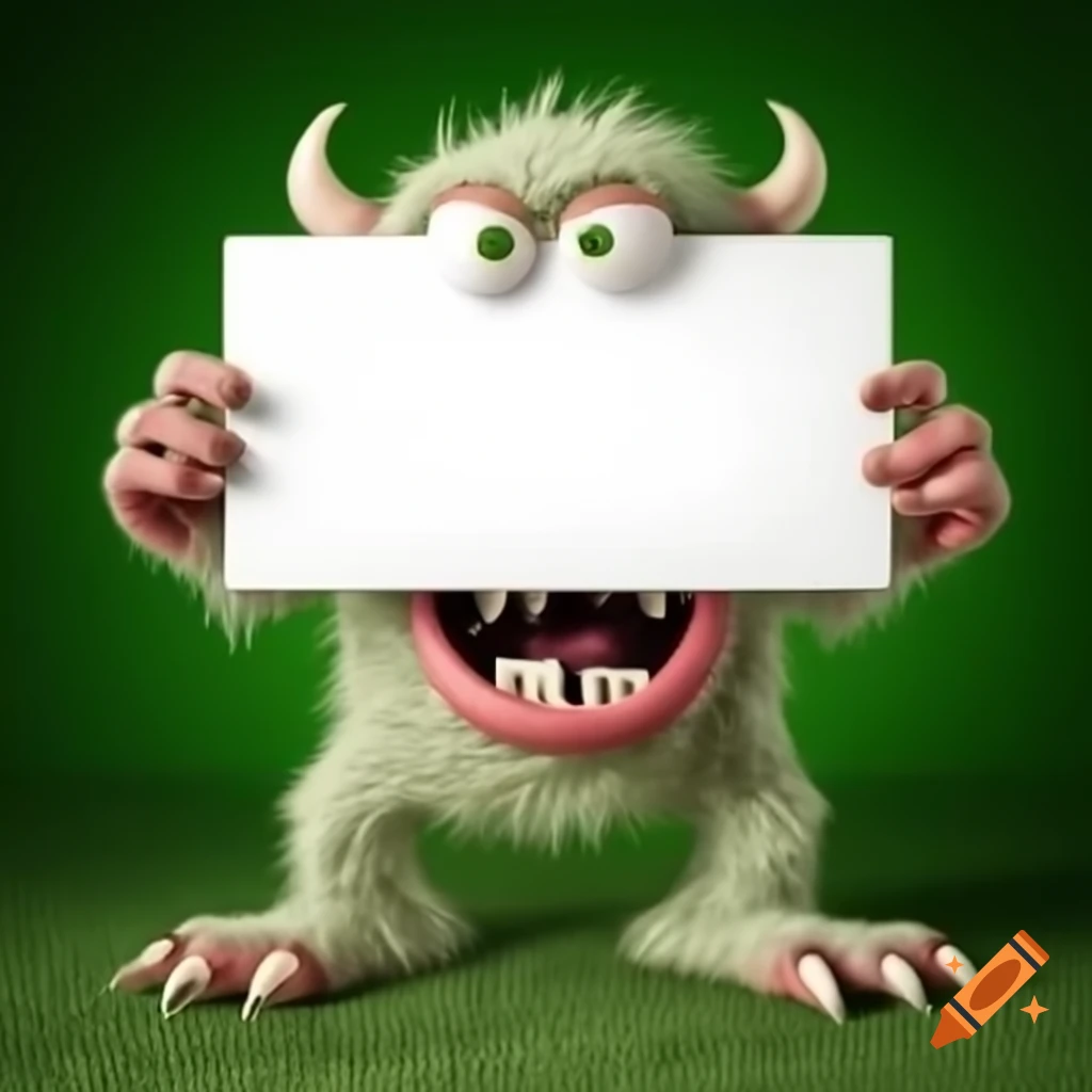 Cartoon monster holding blank white sign
