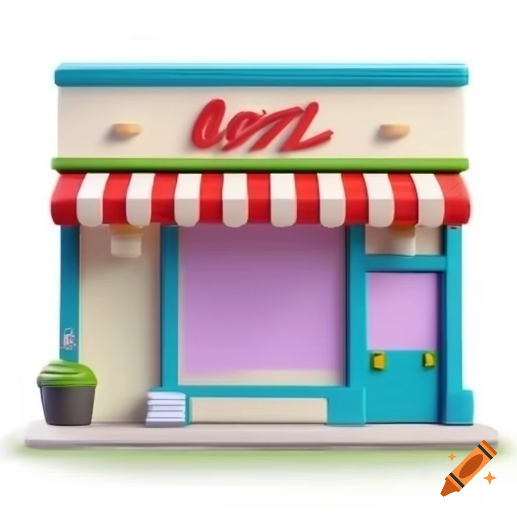 Cartoon-style shop illustration on white background