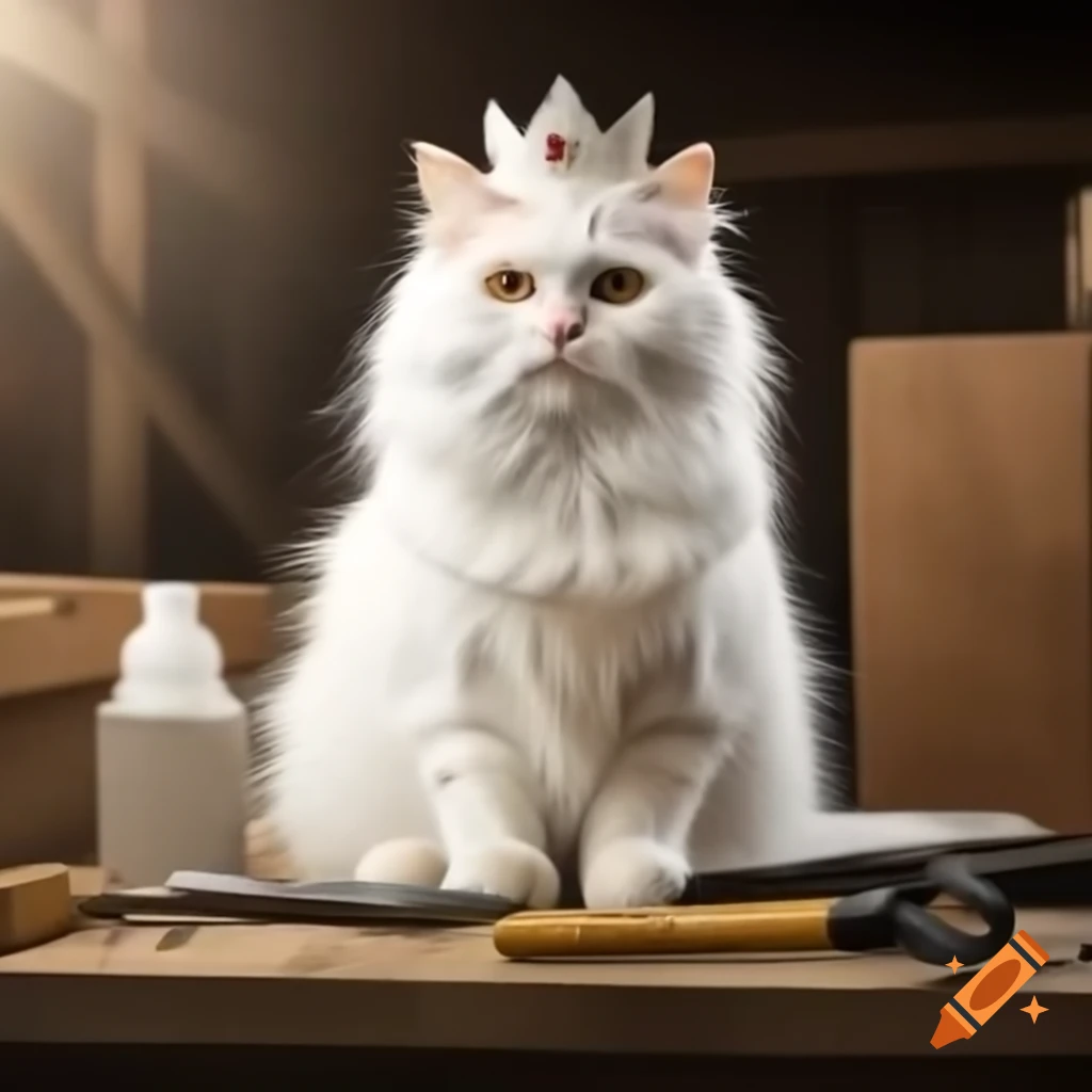 White Persian Cat With Crown And Glasses Striking A Regal Pose On Craiyon
