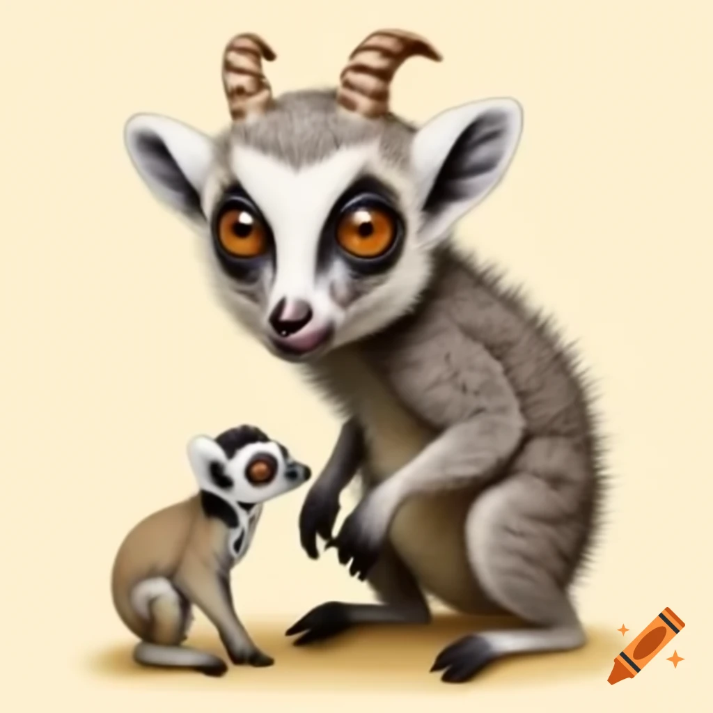 Realistic hybrid creature resembling goat, lemur, and giraffe ossicones